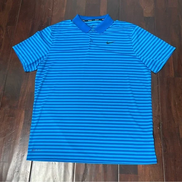 Nike Golf Polo Men’s XL Blue Stripes Dri-Fit - Picture 1 of 7